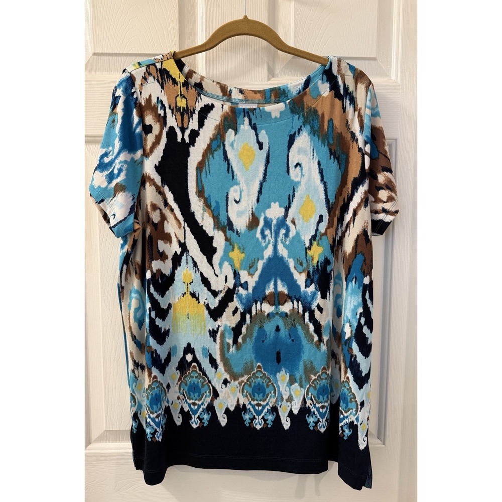 Chico's Women's Short Sleeve Top Travelers Size 3 Casual Or Dressy Patterned